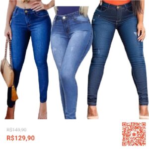 Confira Kit 3 Calças Feminina Cintura Alta Lycra Jeans Com Lycra Elastano Cós Alto Até o Umbigo Modelagem Levanta Bumbum com 13% de desconto! Somente R$129,90. Encontre na Shopee agora