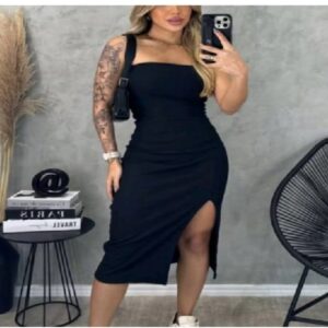 Confira Vestido Tomara que Caia Canelado Midi com Fenda - Elegância e Ousadia com 62% de desconto! Somente R$18,62 - R$19,60. Encontre na Shopee agora!