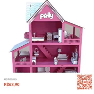 Confira Casinha Para Boneca + 30 Móveis 57x45cm Casa em mdf para Bonecas Casinha polly - Completa com 41% de desconto! Somente R$63,90. Encontre na Shopee agora!