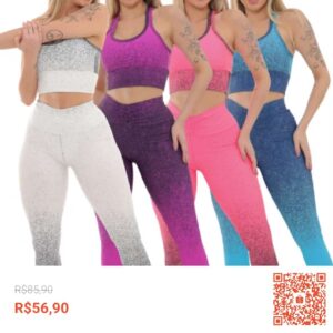 Confira Conjunto Degradê Academia Fitness Legging Cintura Alta e Bojo Conjunto Feminino Oferta com 34% de desconto! Somente R$56,90. Encontre na Shopee agora!