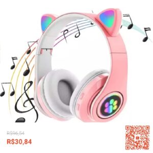 Confira Fone De Ouvido Bluetooth Orelha Gatinho Infantil Led Sem Fio com 68% de desconto! Somente R$30,84. Encontre na Shopee agora!