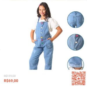 Confira Jardineira Macacao Calca Jeans 2 ao 16 Comprida Menina Blogueirinha Infantil Juvenil Feminina com 42% de desconto! Somente R$69,00. Encontre na Shopee agora!