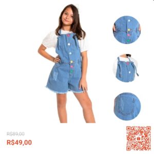 Confira Jardineira Macaquinho Short Jeans Blogueirinha Feminina Infantil Juvenil Menina Alcas Ajustaveis com 45% de desconto! Somente R$49,00. Encontre na Shopee agora!