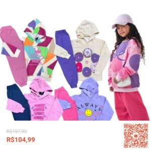 Confira KIT com 3 conjuntos de moletom infantil Feminino ( 6 peças : 1 C/Capuz e 2 S/Capuz + 3 calças ) com 44% de desconto! Somente R$104,99. Encontre na Shopee agora!