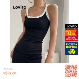 Confira Lovito Vestido Elegante Liso Contrastante Para Mulheres LNL41052 com 48% de desconto! Somente R$32,80. Encontre na Shopee agora!